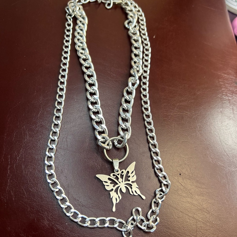 Silver Butterfly Pendant Necklace